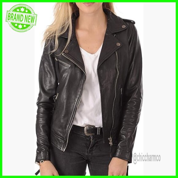 Real Lambskin Leather Bomber Jacket Aviator Style Long Sleeve Classic Fit